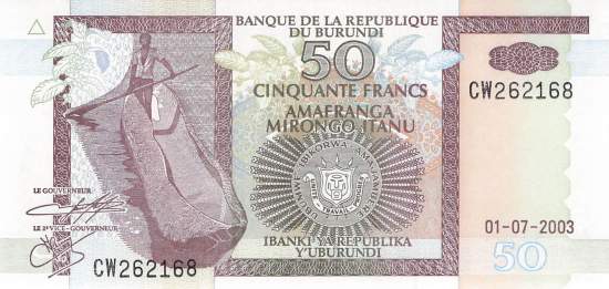 Burundi p36d 50 Francs 2003